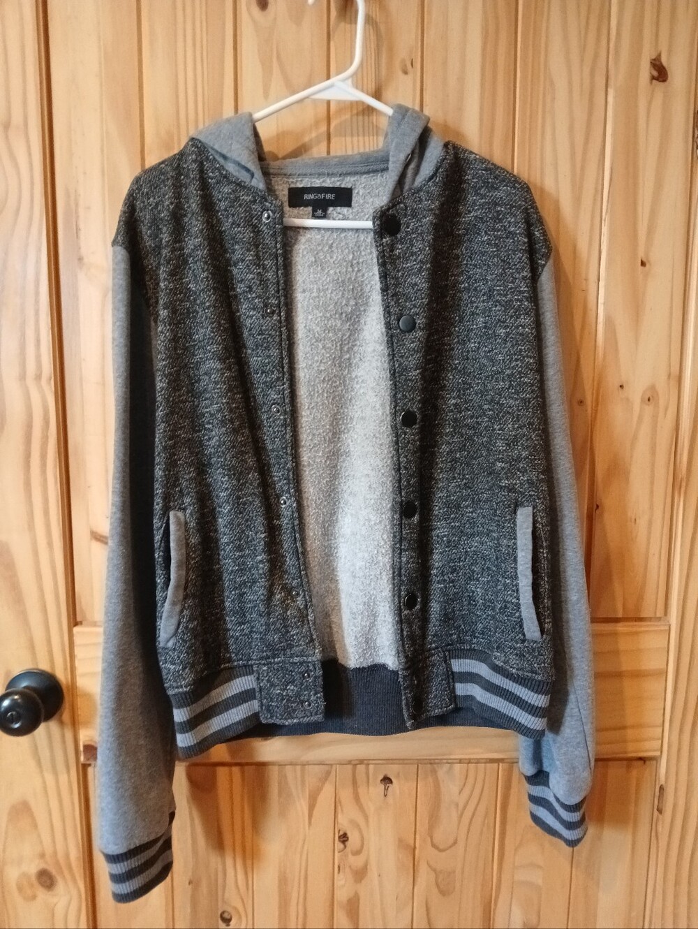 Ring of Fire Heather Gray Hooded Bomber Size M